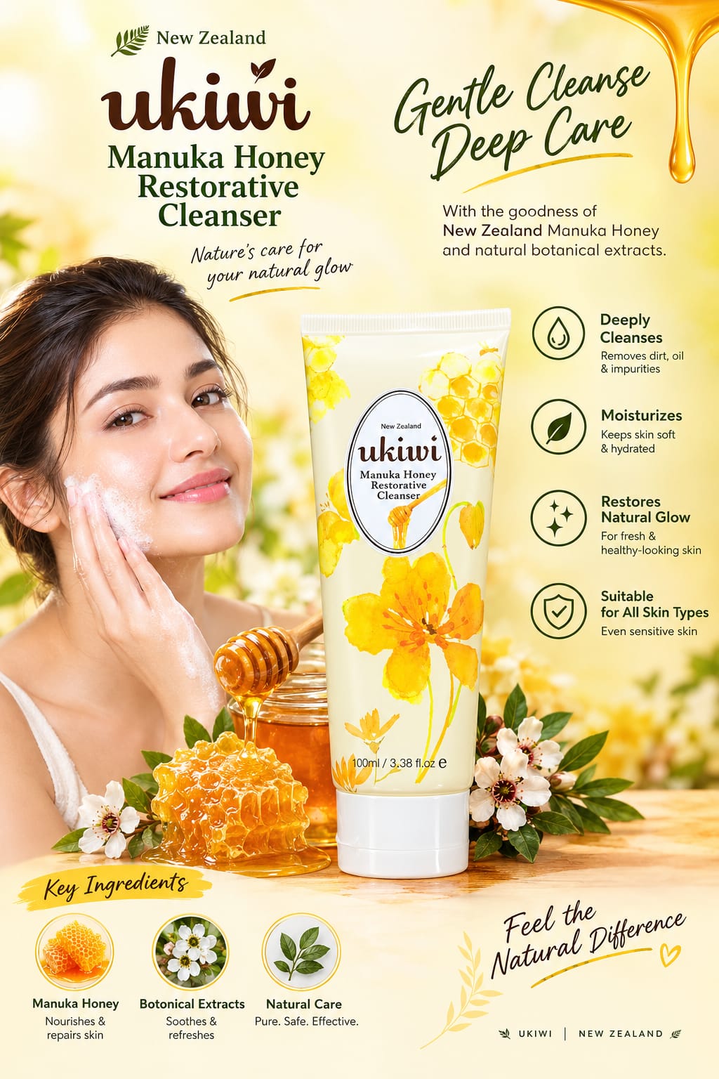 UKIWI Manuka Honey Restorative Cleanser – 100ml
